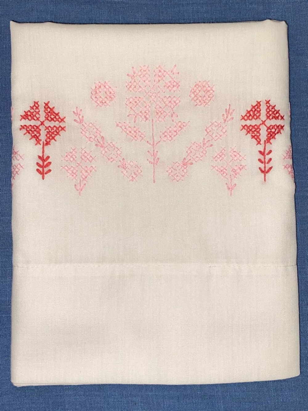 Vintage White Cross-stitched Pillowcase